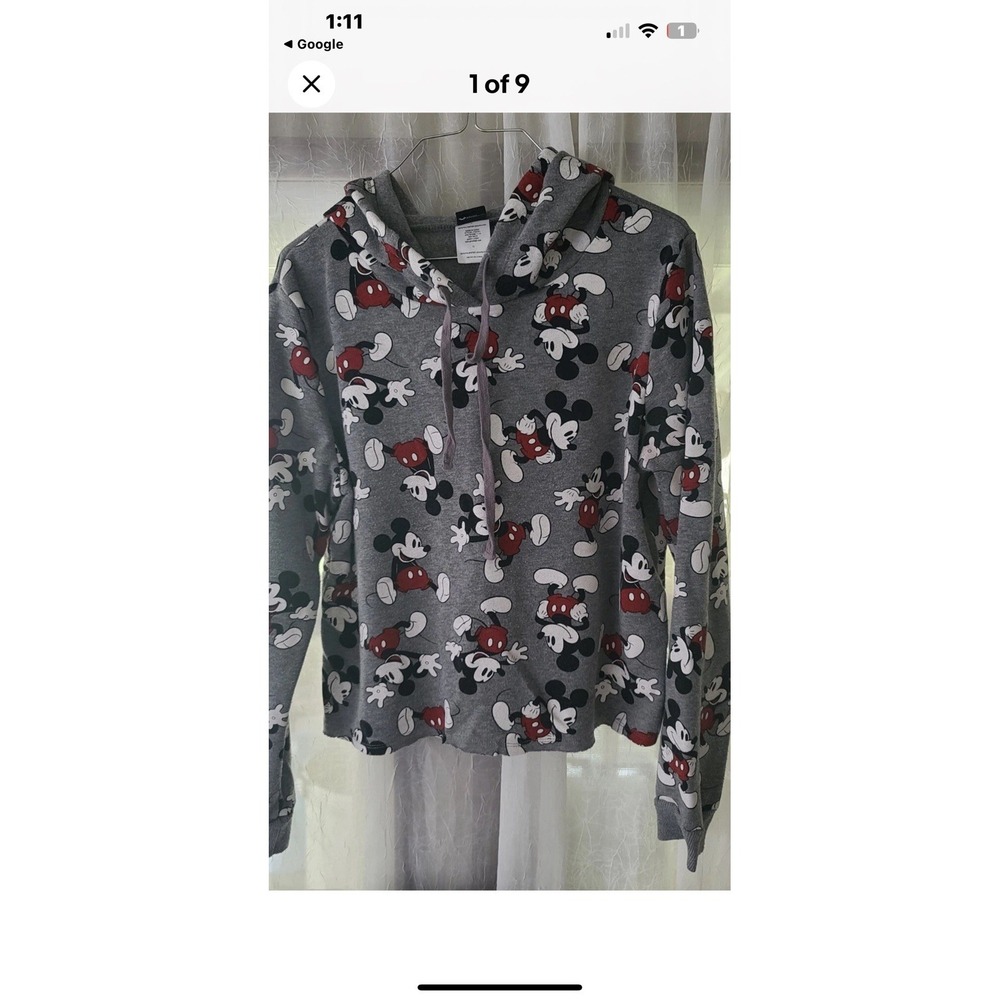 disney Mickey Mouse Hoodie W/ Little Mickeys All Over It Size‎ Large Cropped
